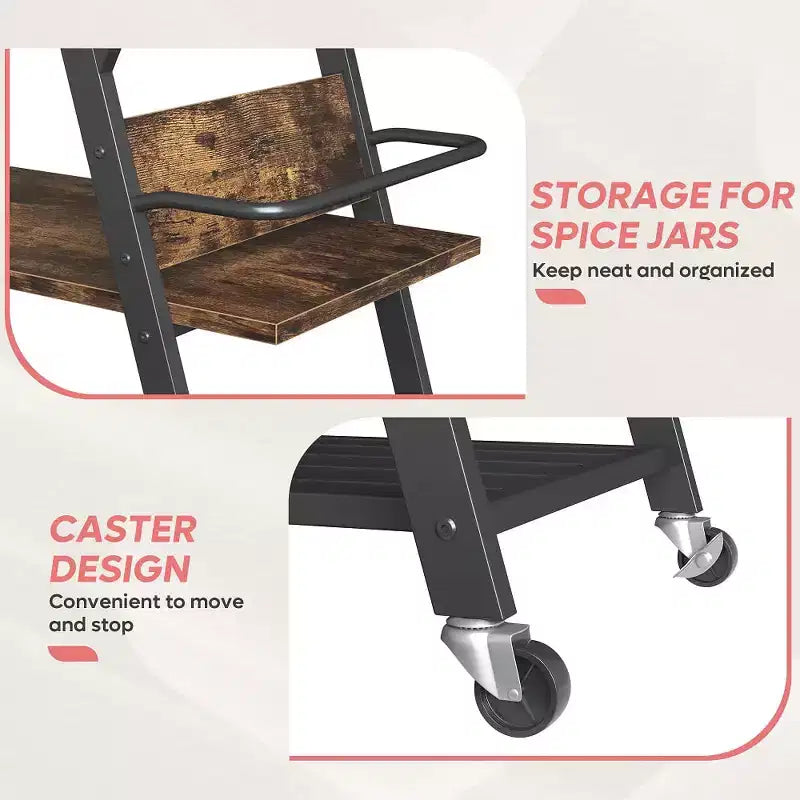 Carrello da cucina piccolo con ruote, carrello bar con ripiano a 3 livelli, isola cucina mobile, carrello da servizio bar per casa, stand per caffetteria