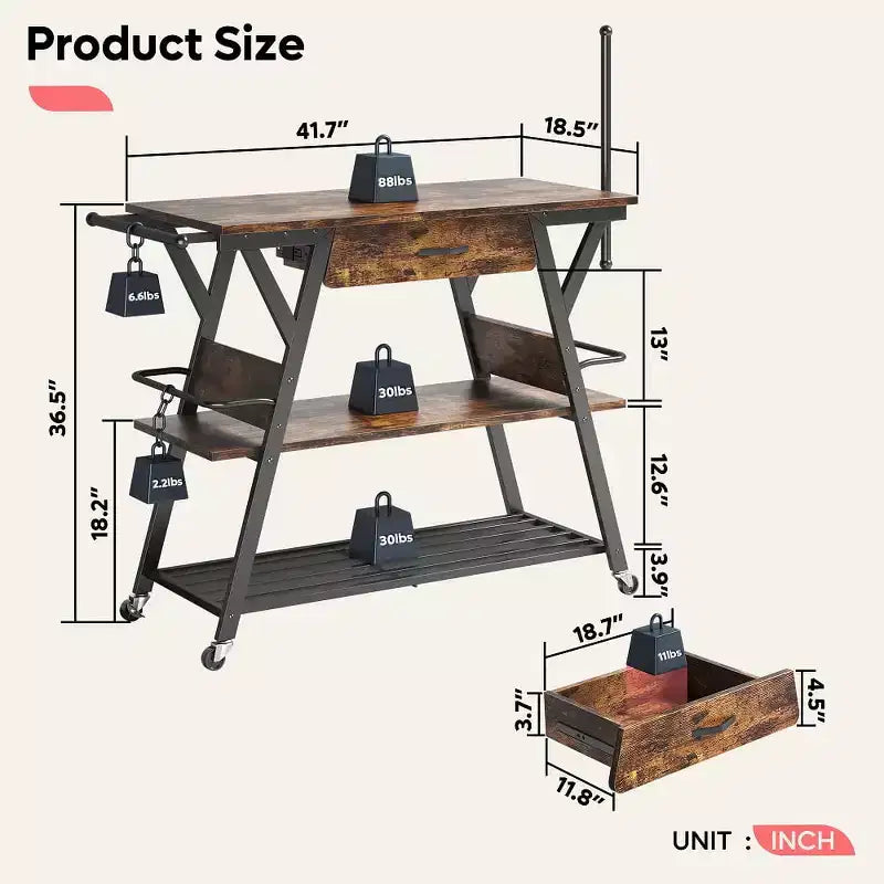 Carrello da cucina piccolo con ruote, carrello bar con ripiano a 3 livelli, isola cucina mobile, carrello da servizio bar per casa, stand per caffetteria
