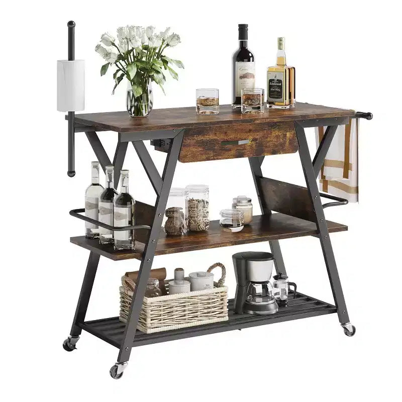 Carrello da cucina piccolo con ruote, carrello bar con ripiano a 3 livelli, isola cucina mobile, carrello da servizio bar per casa, stand per caffetteria