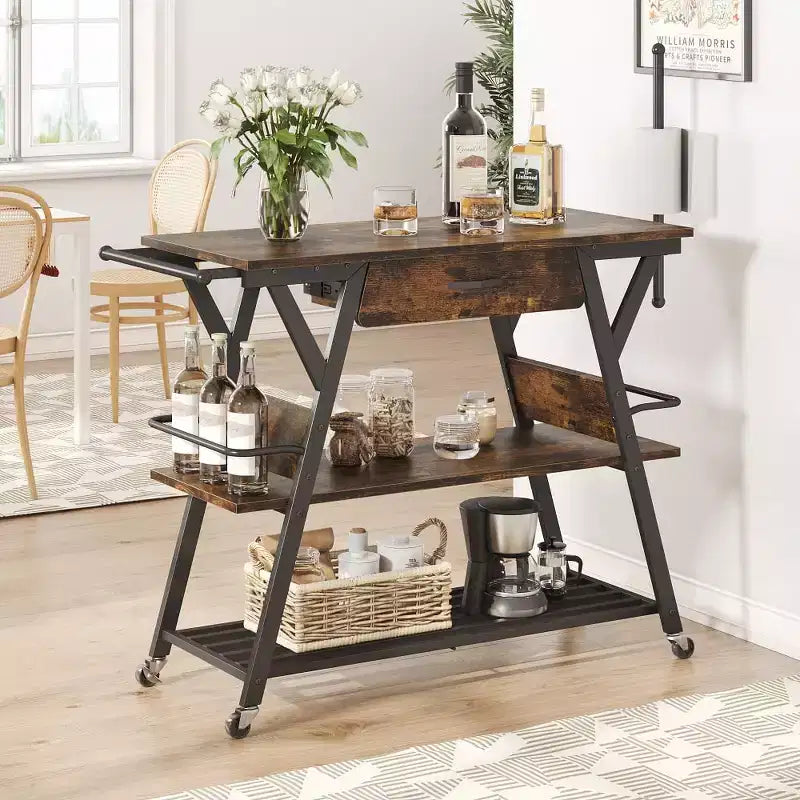 Carrello da cucina piccolo con ruote, carrello bar con ripiano a 3 livelli, isola cucina mobile, carrello da servizio bar per casa, stand per caffetteria