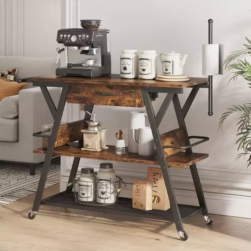 Carrello da cucina piccolo con ruote, carrello bar con ripiano a 3 livelli, isola cucina mobile, carrello da servizio bar per casa, stand per caffetteria