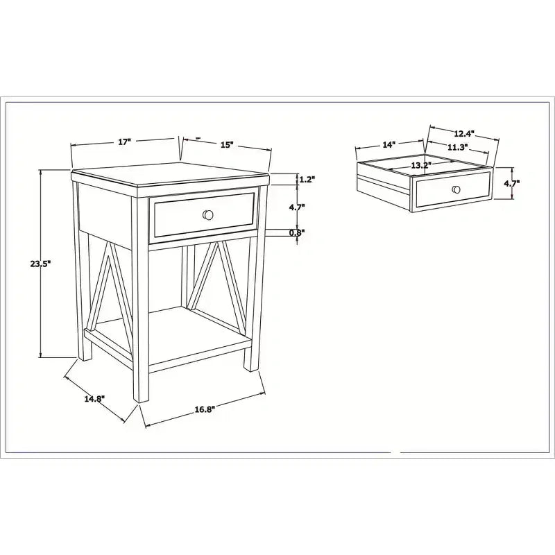 Comodino da 27,7" in legno tradizionale color Auburn con cassetto