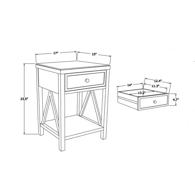 Comodino da 27,7" in legno tradizionale color Auburn con cassetto